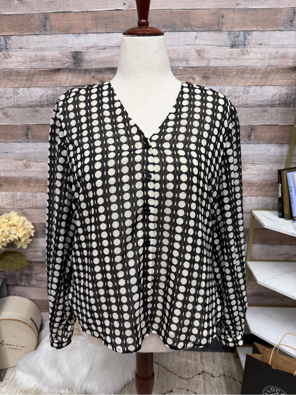 Chico's Polka Dot Tie Neck Blouse